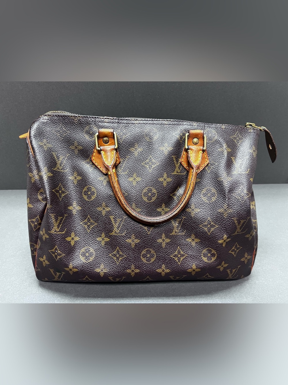 Louis Vuitton Brown Monogram Satchel with Tan Handles